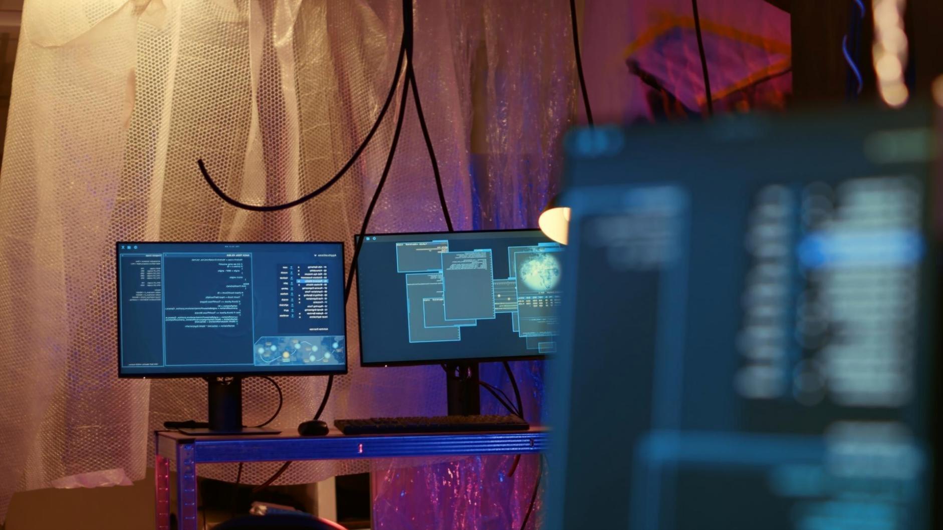 Modern office workspace with financial software interface displayed